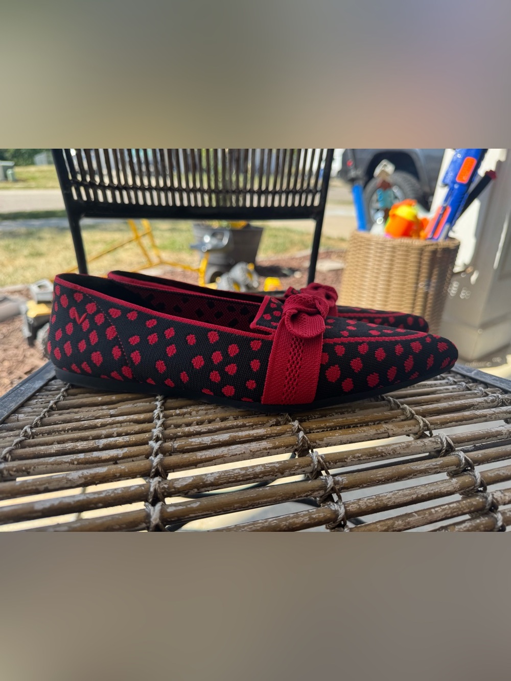 Vivaia Michelle 2.0 Pointed Toe Bow Loafers black with red polka dots